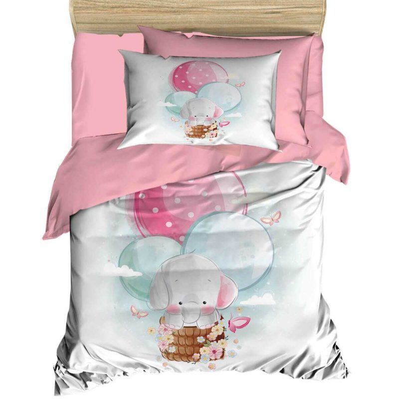 Dijital Baskılı 3d Pamuklu Yenidoğan Bebek Nevresim Takımı Elephant Baloon Pink