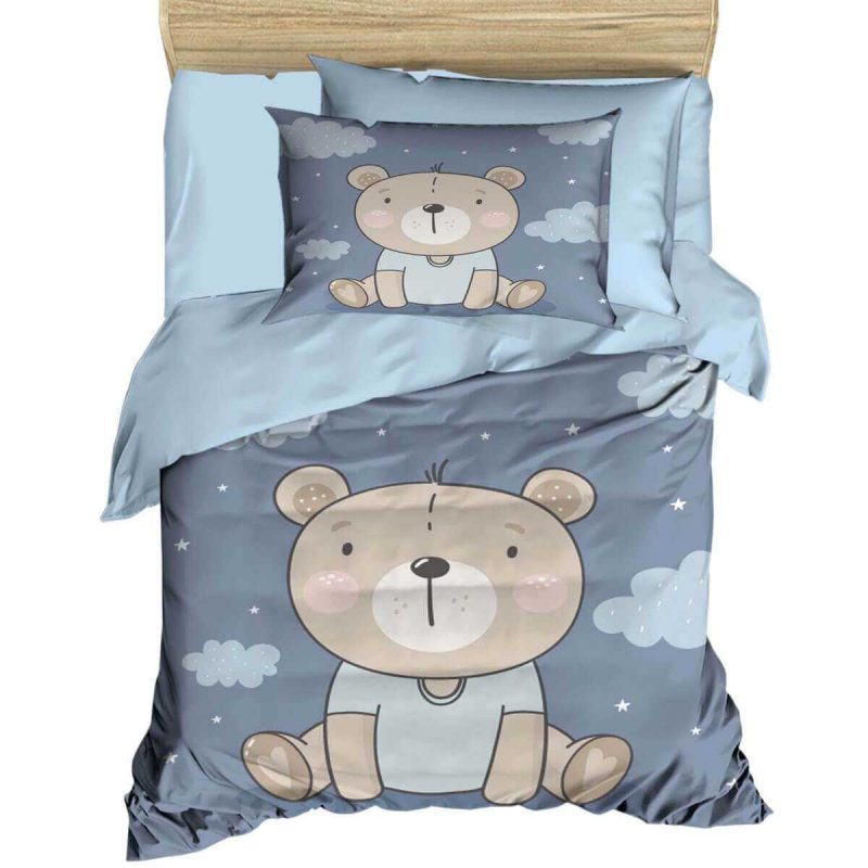 Dijital Baskılı 3d Pamuklu Yenidoğan Bebek Nevresim Takımı Blue Bear