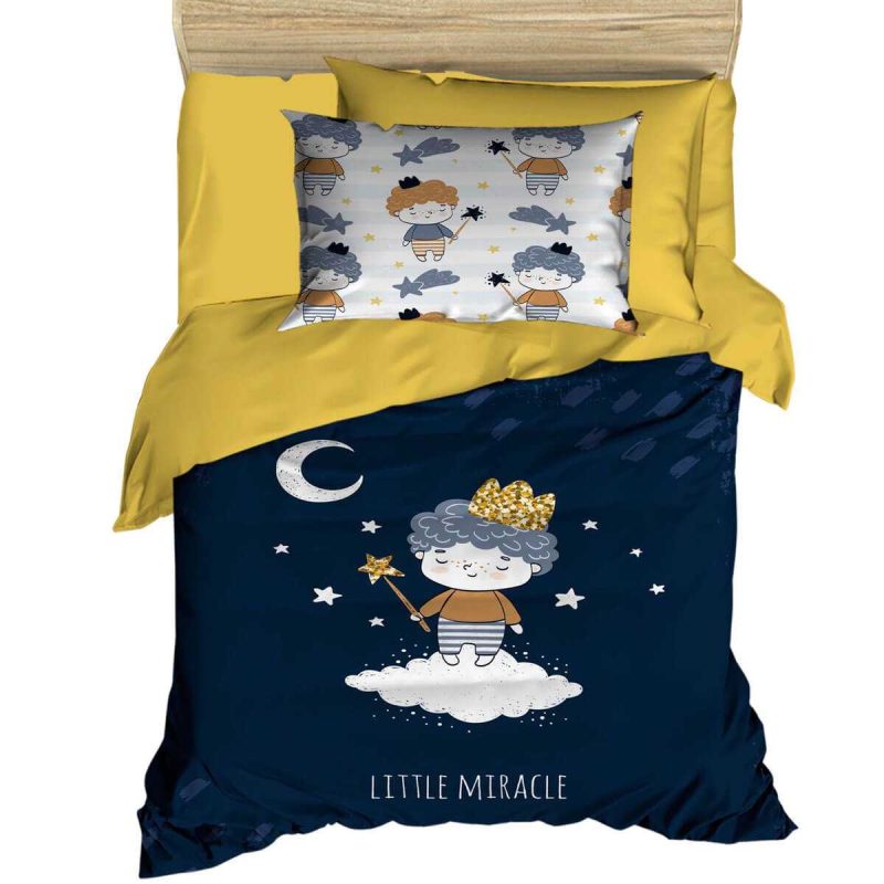 Dijital Baskılı 3d Pamuklu Yenidoğan Bebek Nevresim Takımı Little Miracle Navy