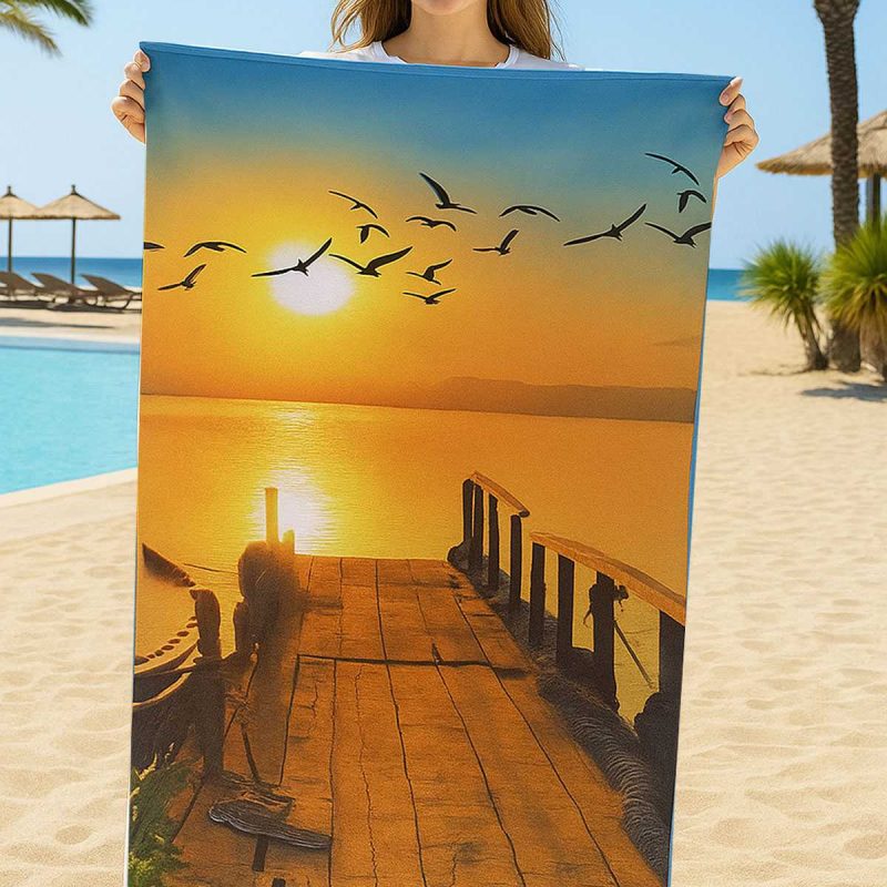 SeaDream Tropikal Desenli Plaj Havlusu 70X140 Cm Günbatımı