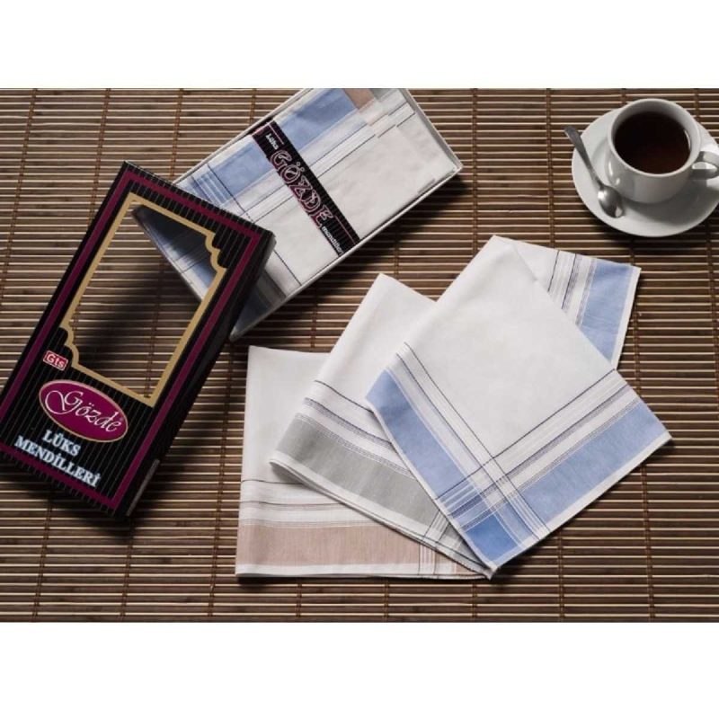 Siyah Kutulu 42x42 cm Düzine 12 Adet Kumaş Mendil-GM 08