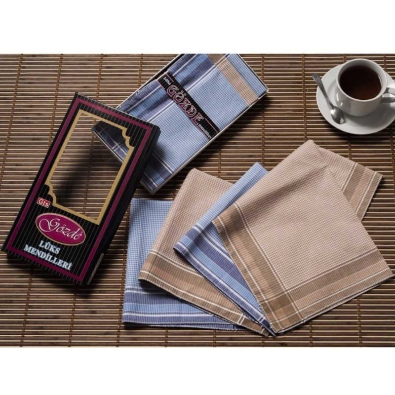 Siyah Kutulu 42x42 cm Düzine 12 Adet Kumaş Mendil-GM 07