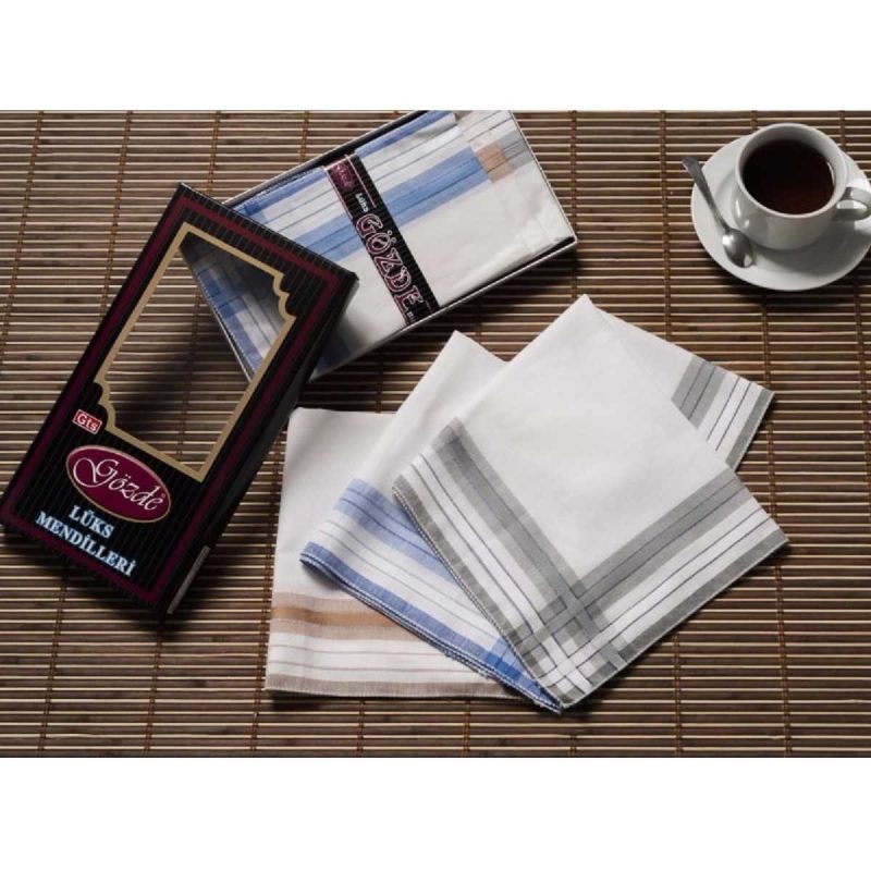 Siyah Kutulu 42x42 cm. Bir Düzine 12 Adet Mendil-GM 06