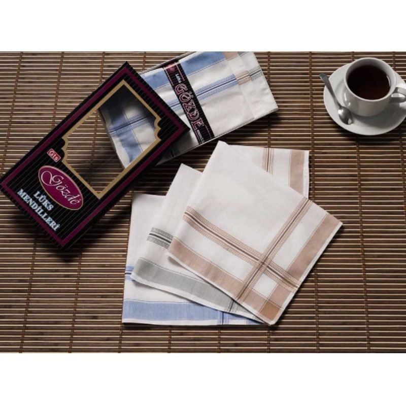 Siyah Kutulu 42x42 cm Düzine 12 Adet Kumaş Mendil-GM 05