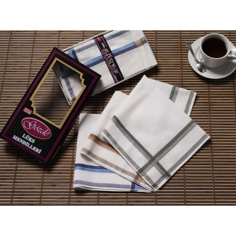 Siyah Kutulu 42x42 cm Düzine 12 Adet Kumaş Mendil-GM 04