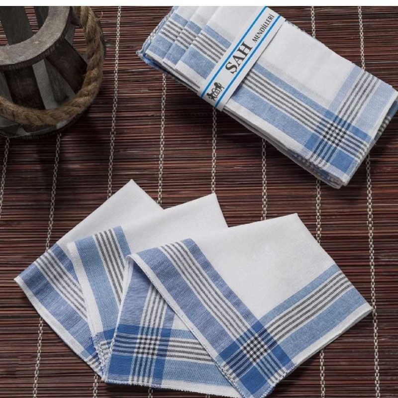 Şah 30x30 cm 12 Adet Kumaş Mendil Şah Mavi