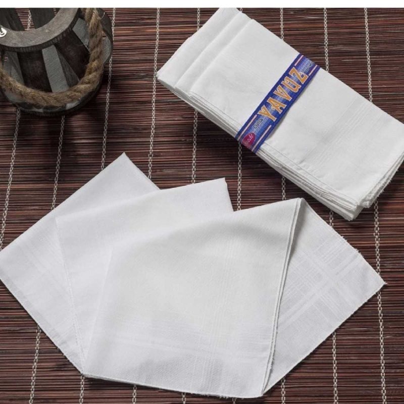 Yavuz Kutulu 39x39cm. 12 Adet Kumaş Mendil YM Beyaz