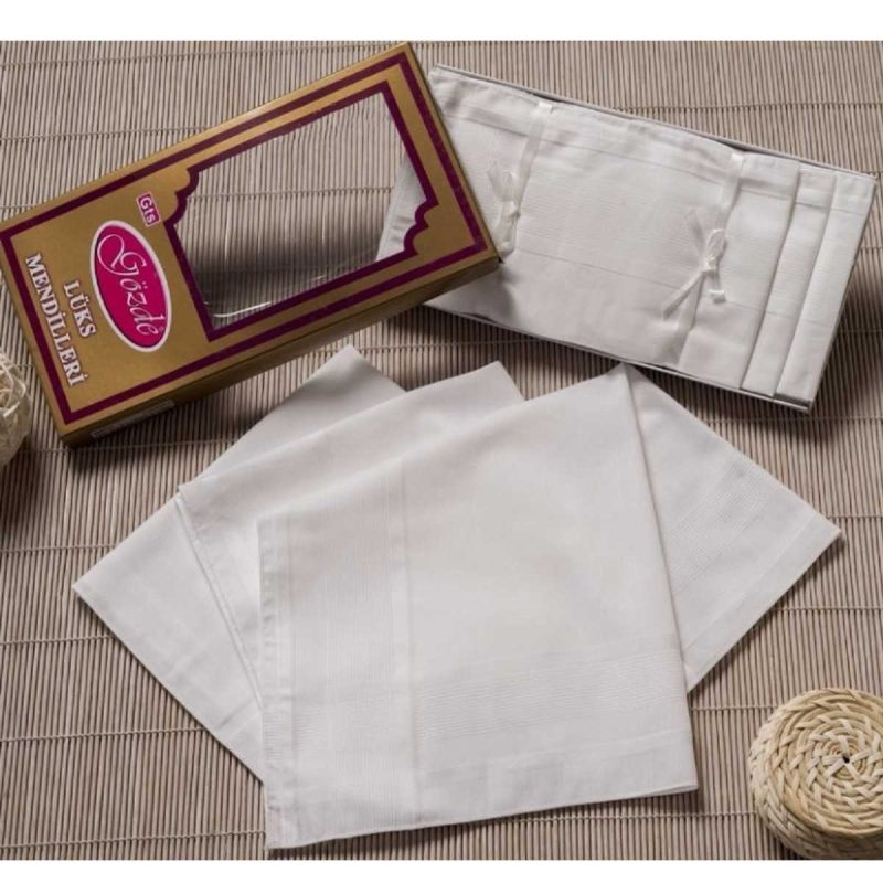 Sarı Kutulu 46x46 cm 12 Adet Kumaş Mendil-Beyaz