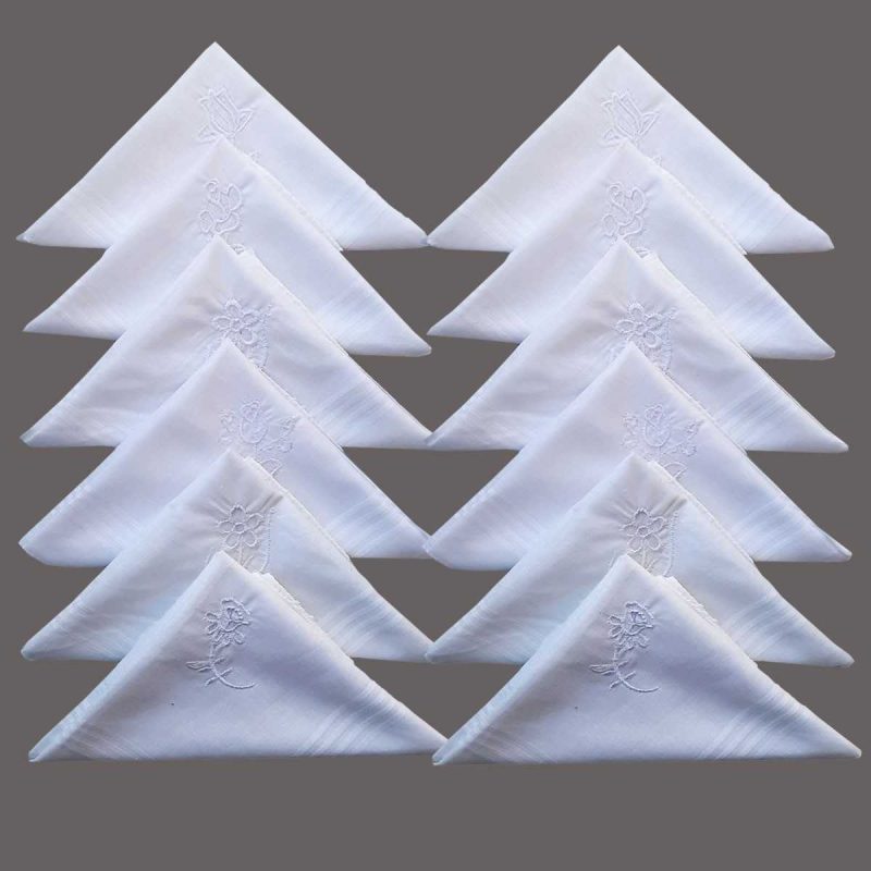 Çiçek İşlemeli Bayan Mendili 12 Adet 28x28 cm 100 Pamuk