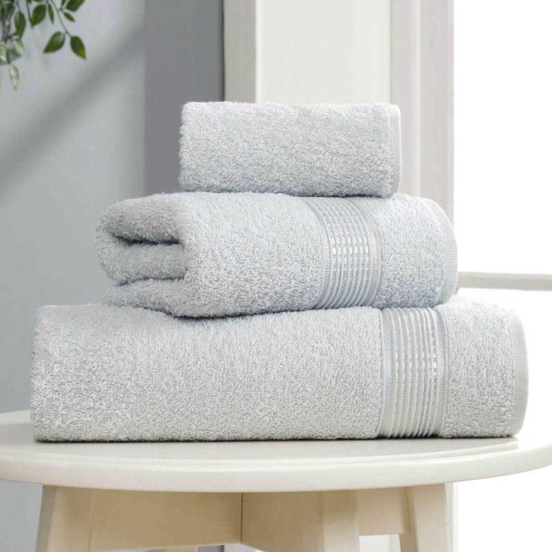 3 lü Banyo Havlusu Seti Pamuklu Ritim Açık Gri