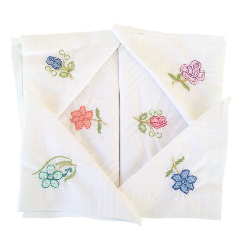 Hediyelik İşlemeli Bayan Mendili 12 Adet 28x28 cm 100 Pamuk