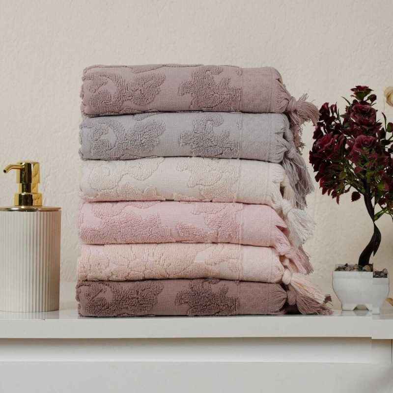 Mira Home 6 lı El Yüz Havlu Seti Saçaklı Jakarlı 50 x 90 Cm Soft Pamuklu
