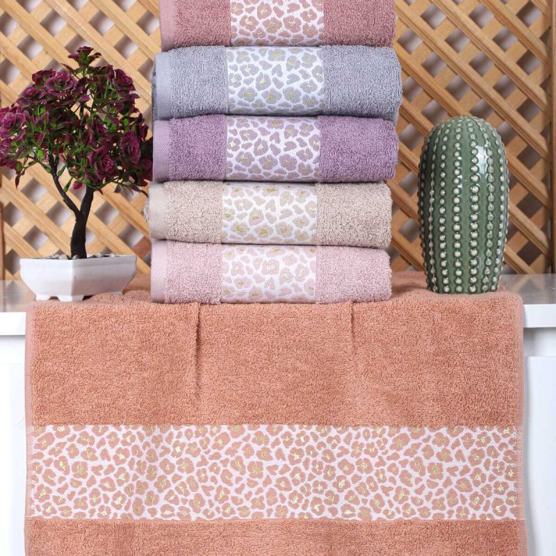 6 lı El Yüz Pamuklu Jakarlı Havlu Seti Çeyizlik 50 x 90 Cm Leo