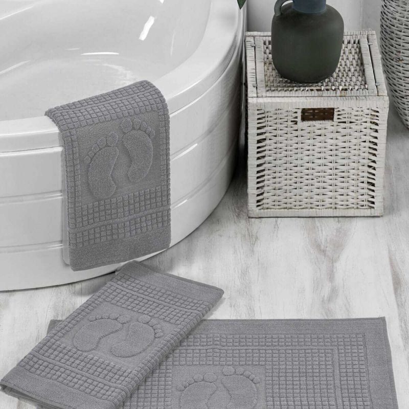 3 Lü Banyo Ayak Havlusu %100 Pamuklu 50x70 Cm Açık Gri