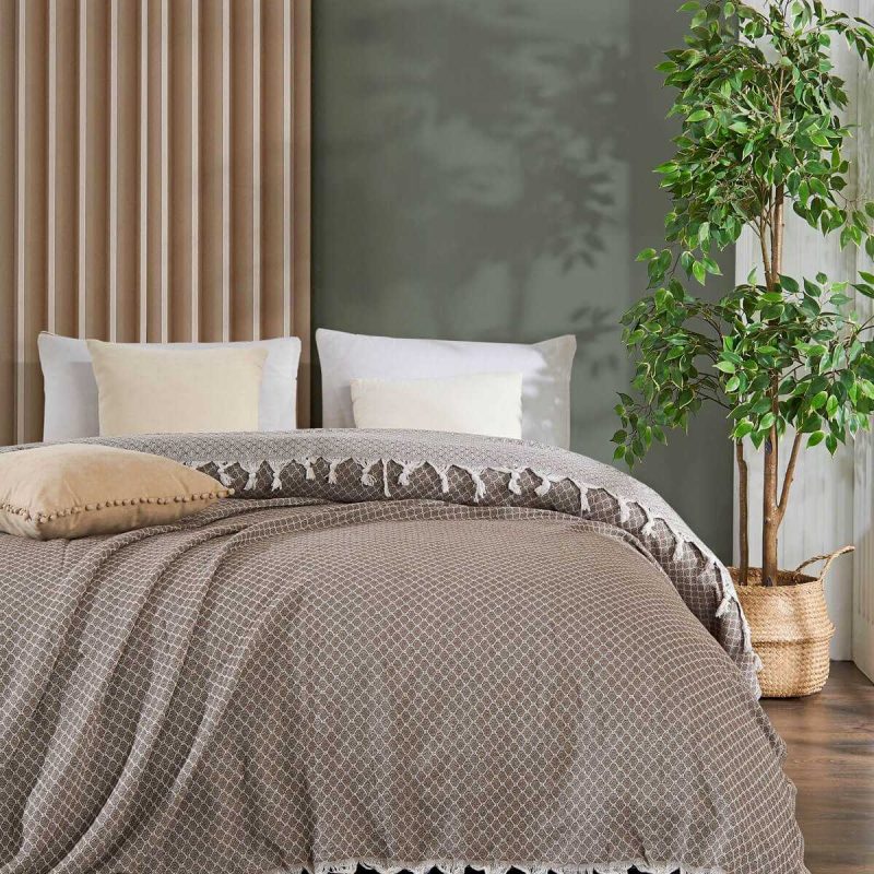 Çift Kişilik Yatak Pikesi Alice Kahverengi 200 x 230 Cm