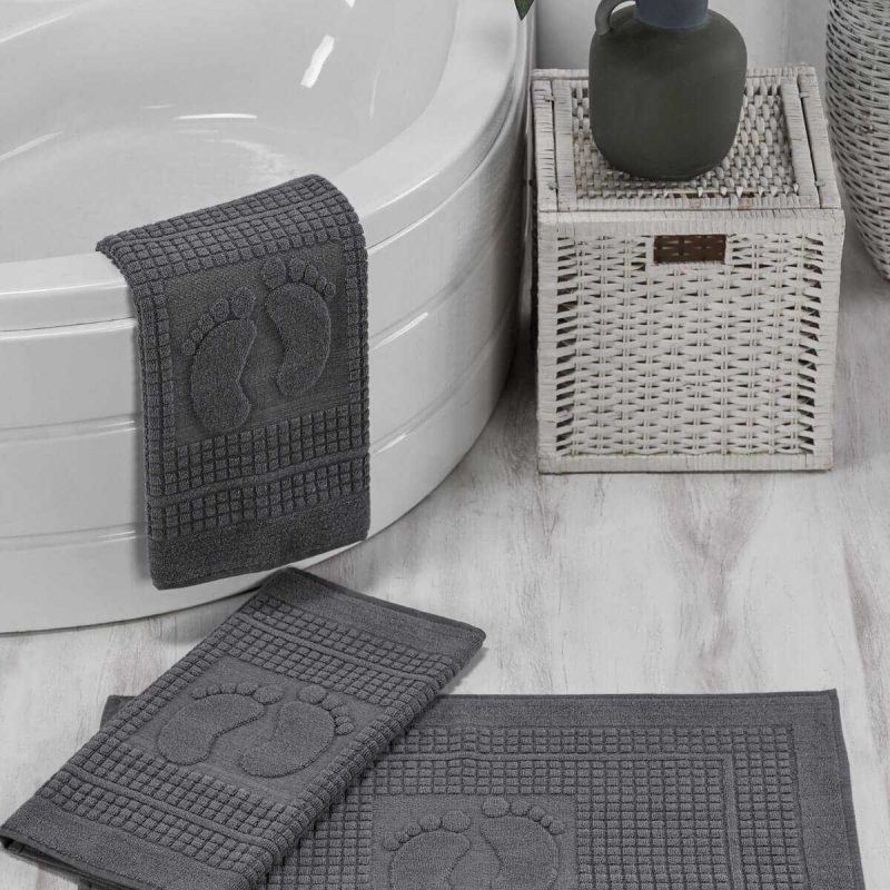 3 Lü Banyo Ayak Havlusu %100 Pamuklu 50x70 Cm Antrasit