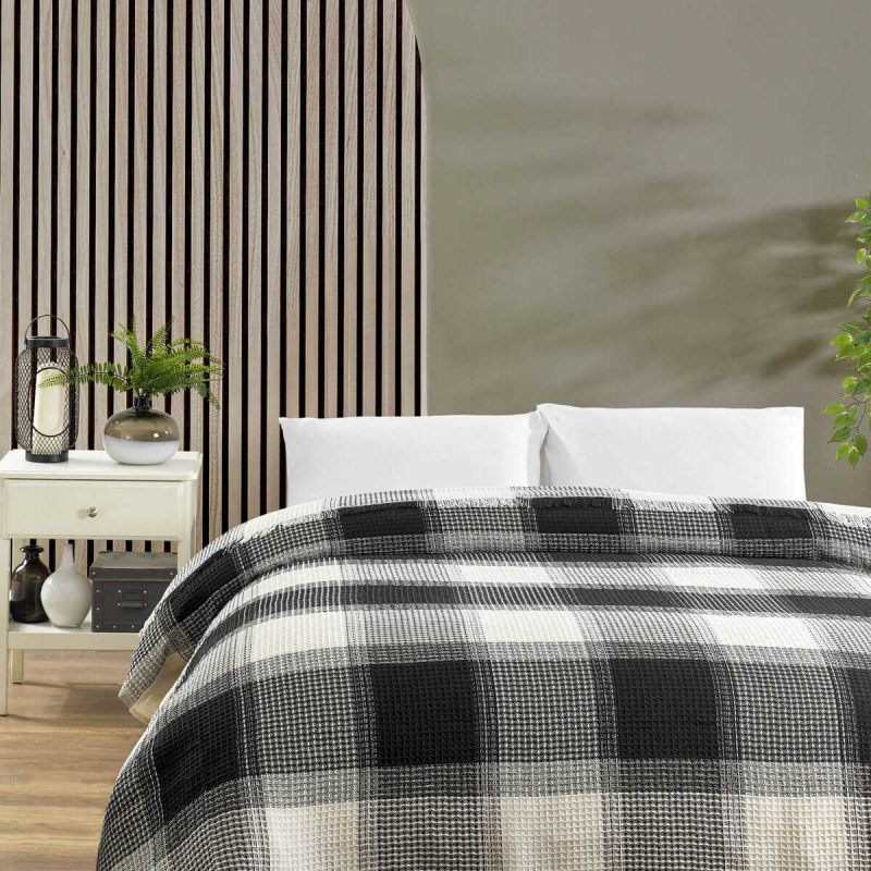 Çift Kişilik Yatak Pikesi Ekose Siyah 200 x 230 Cm