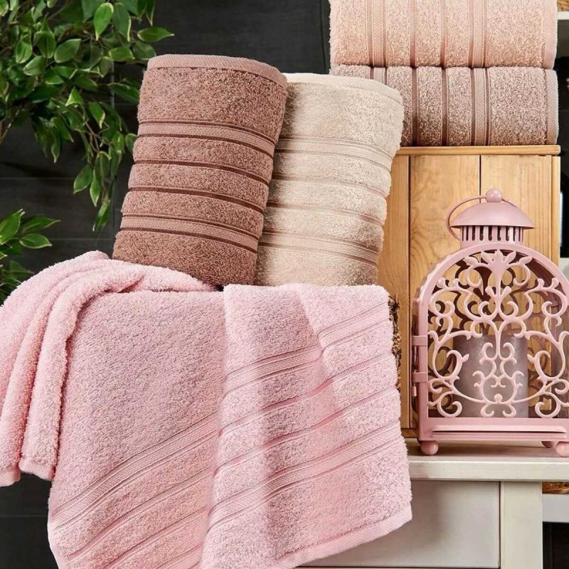 6 lı El Yüz Havlu Seti Pamuklu Havlu Takımı Renkli Pudra