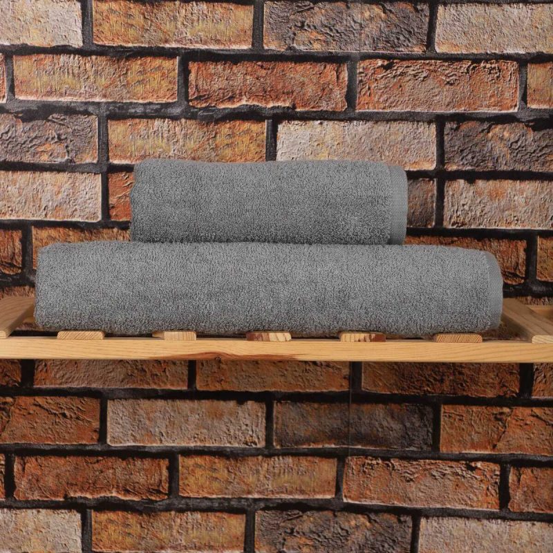 2 Parça %100 Pamuklu Soft Lüx Banyo Havlu Seti Gri