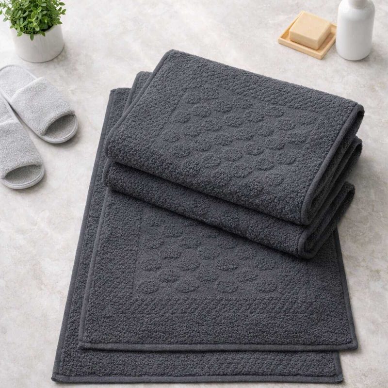 3lü Pamuklu Ayak Havlusu Seti Kabartma Desenli 50x70 Cm Antrasit