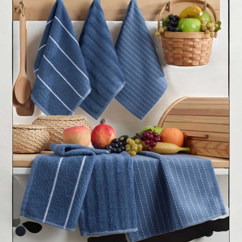 6 lı Luna Naturel Mutfak Havlu Seti %100 Pamuklu 30X50 Cm Lacivert