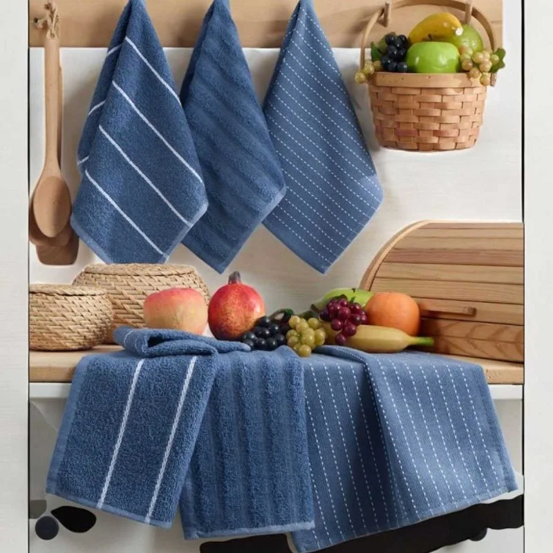 6 lı Luna Naturel Mutfak Havlu Seti %100 Pamuklu 30X50 Cm Lacivert