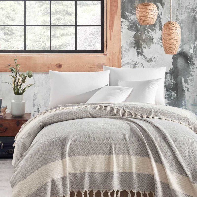 Çift Kişilik Yatak Pikesi Luna Açık Gri 200 x 230 Cm