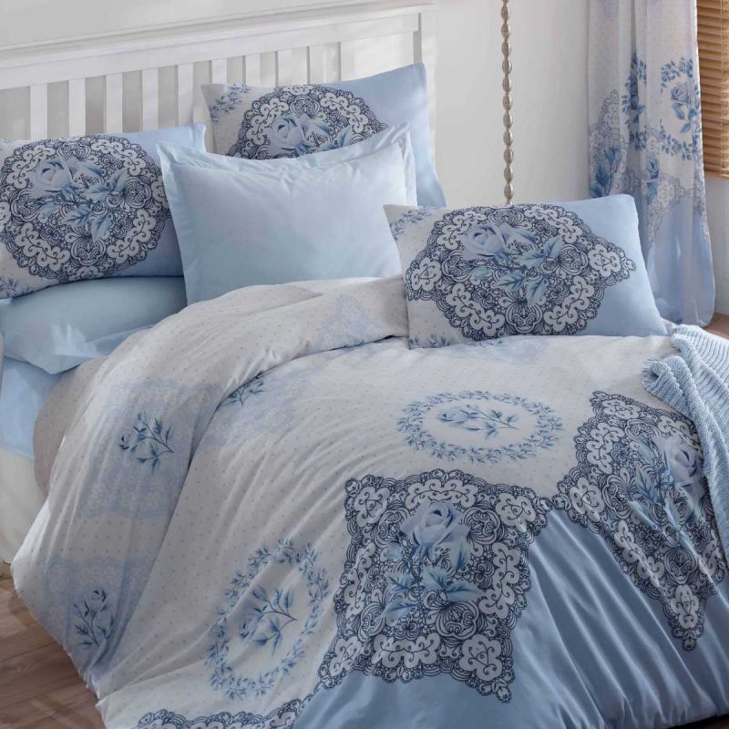 Çift Kişilik Ranforce Nevresim Takımı %100 Pamuklu Şimal Mavi