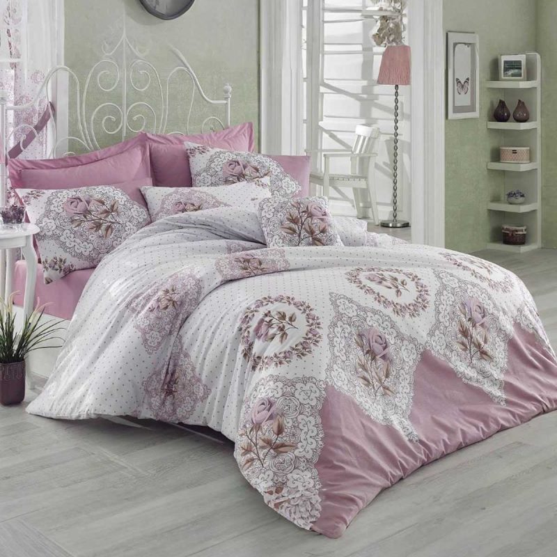 Çift Kişilik Ranforce Nevresim Takımı %100 Pamuklu Şimal Pembe