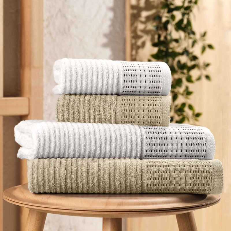 4 Parça Büyük Boy Banyo Havlu Takımı %100 Pamuklu Marena Bej Krem