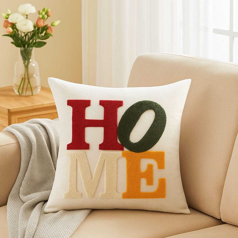 Mira Home Dekoratif Punch Home Nakışlı Kırlent Kılıfı