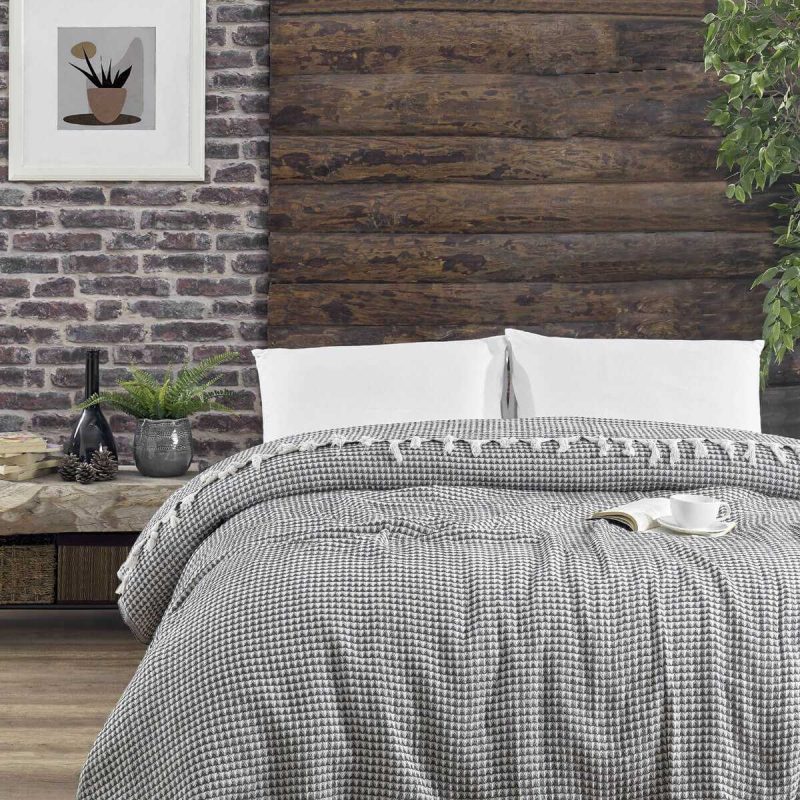 Çift Kişilik Yatak Pikesi Piramit Antrasit 200 x 230 Cm