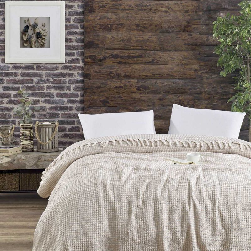 Çift Kişilik Yatak Pikesi Piramit Bej 200 x 230 Cm