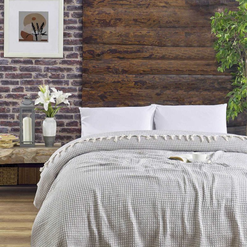 Çift Kişilik Yatak Pikesi Piramit Gri 200 x 230 Cm