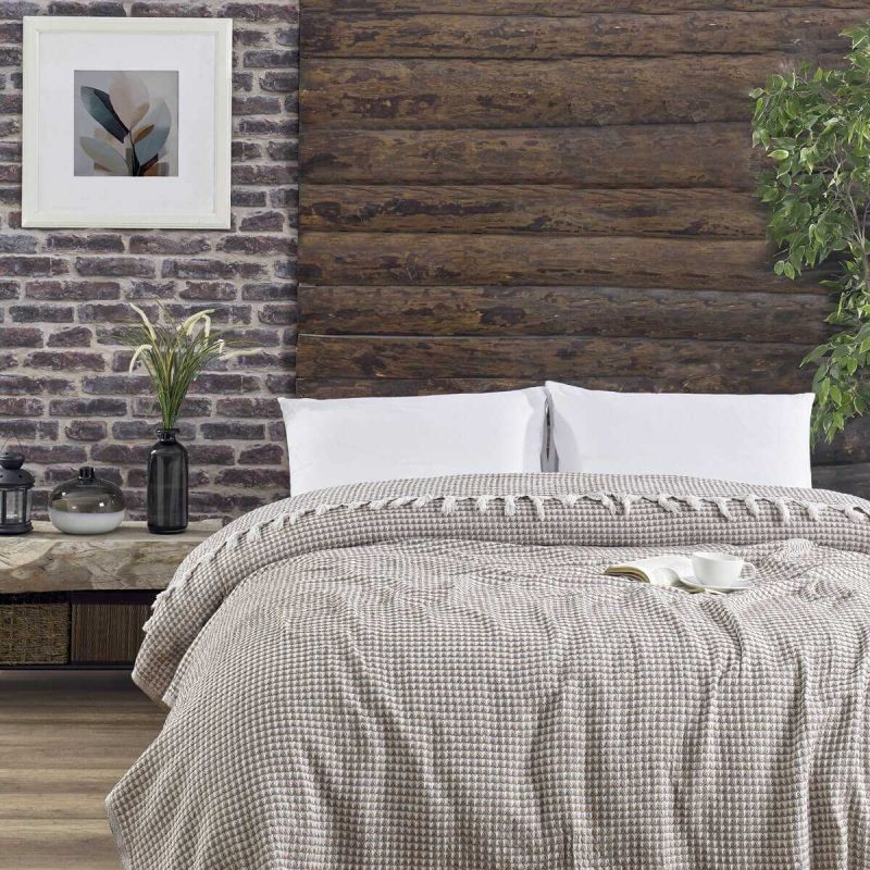 Çift Kişilik Yatak Pikesi Piramit Kahve 200 x 230 Cm