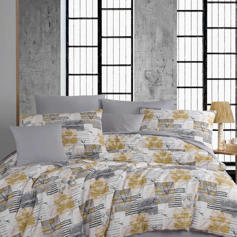 Çift Kişilik Ranforce Nevresim Takımı %100 Pamuklu Serra Gri