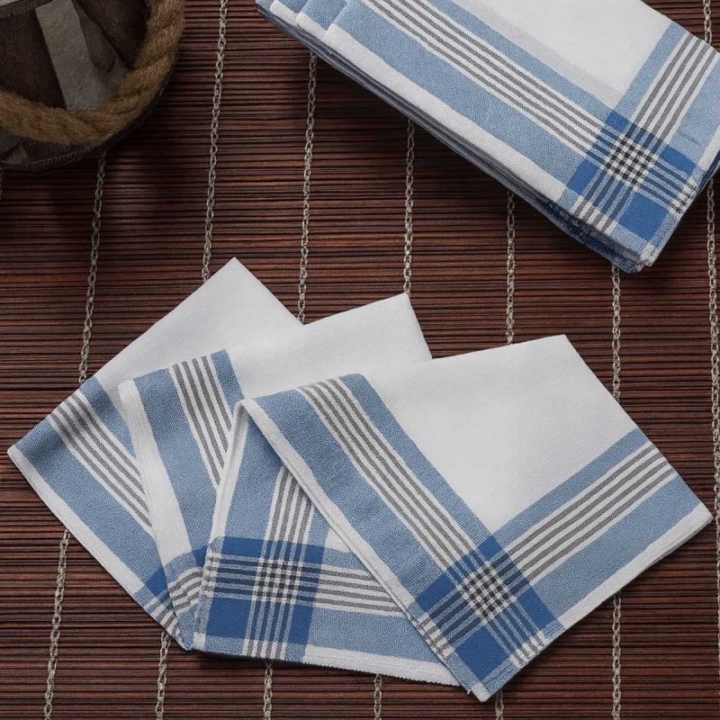 12 li Cep Yaka Mendili Pamuklu Şah Desen Mavi 30x30 Cm