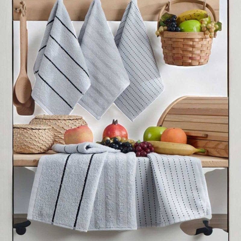 6 lı Luna Naturel Mutfak Havlu Seti %100 Pamuklu 30X50 Cm Açık Gri