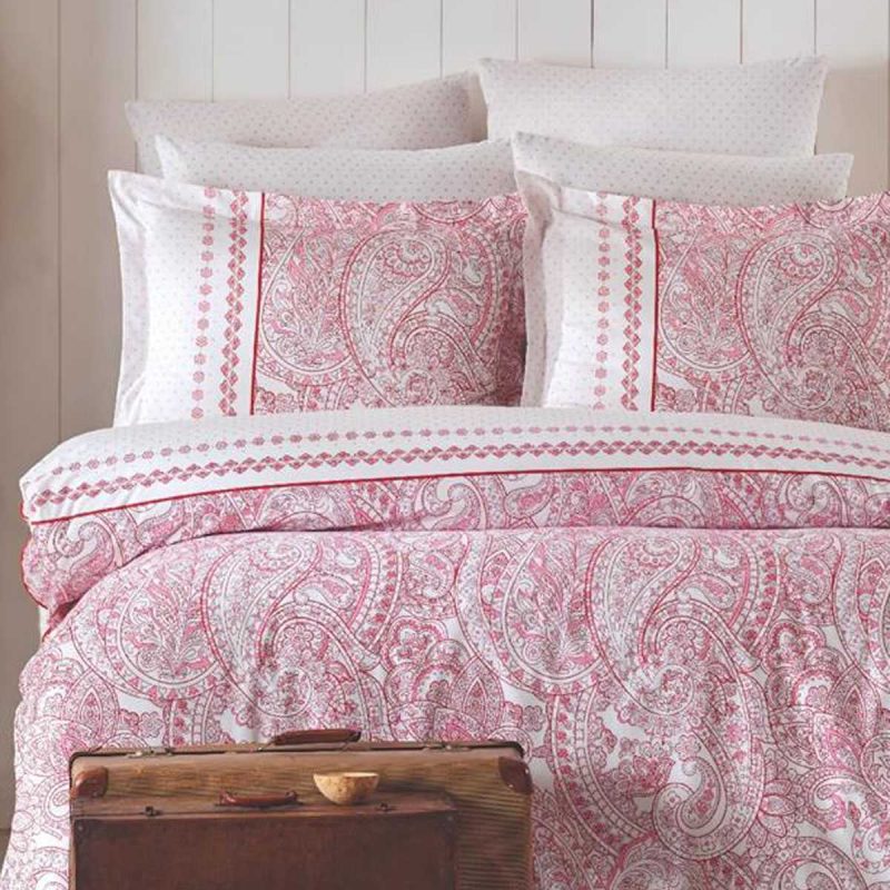 Çift Kişilik Nevresim Takımı Pamuklu Vintage Pembe Paisley