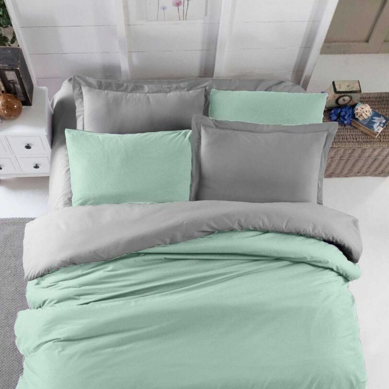 Çift Kişilik Lastikli Çarşaflı Nevresim Takımı Pamuklu Four Season Mint Gri