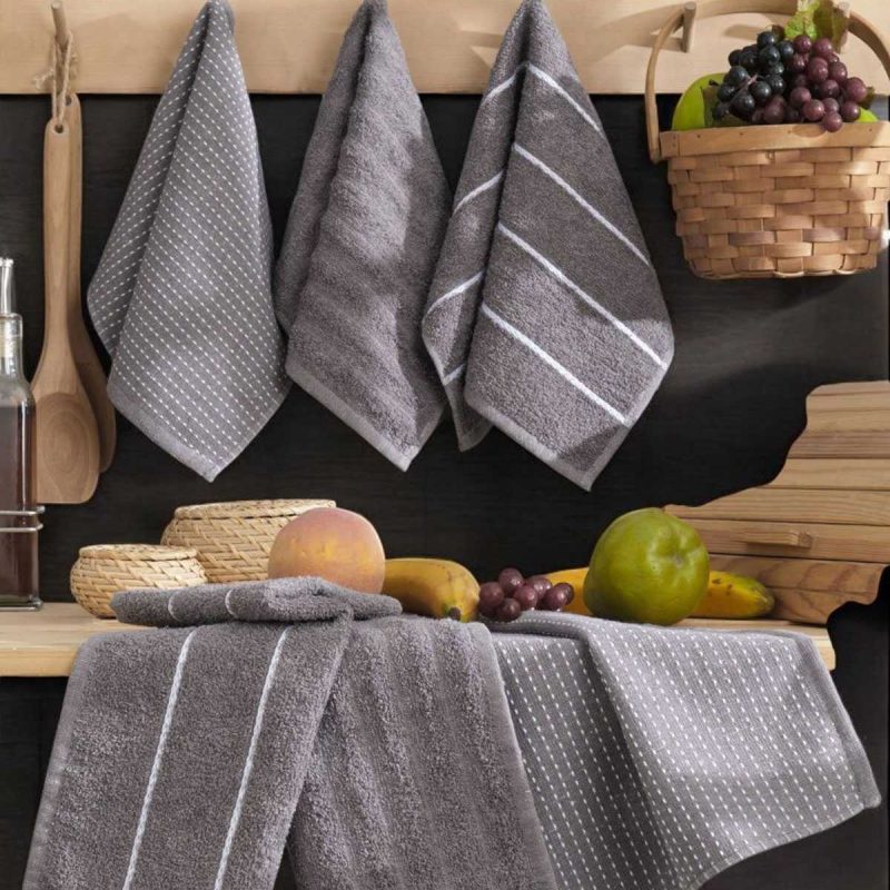 6 lı Luna Naturel Mutfak Havlu Seti %100 Pamuklu 30X50 Cm Antrasit