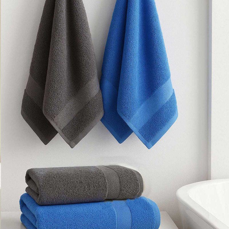 4 Parça Banyo Havlu Takımı %100 Pamuklu Dry Antrasit Mavi