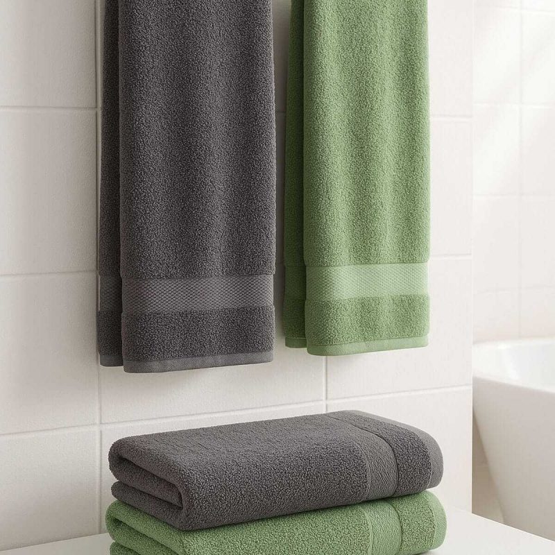 4 Parça Banyo Havlu Takımı %100 Pamuklu Dry Antrasit Yeşil