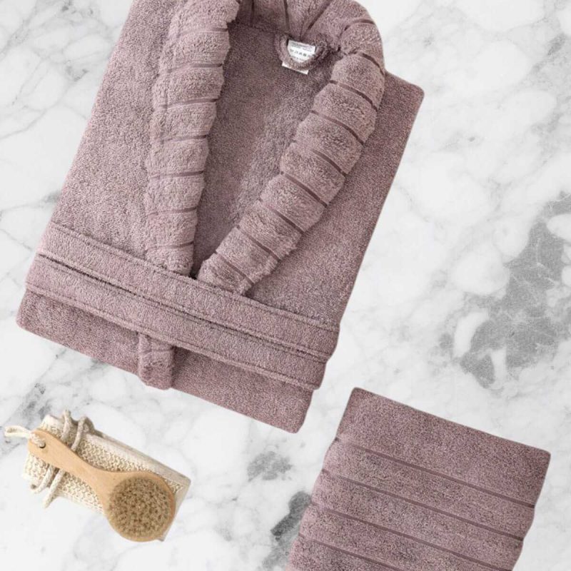 AquaLoom Lüx Kadın Bornoz ve Havlu Seti %100 Pamuklu Mürdüm