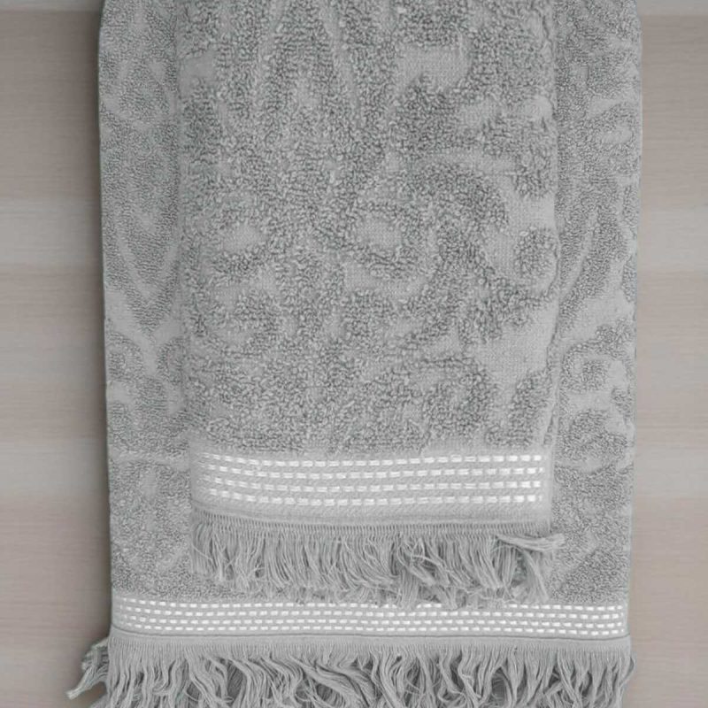 2 Parça Jakarlı Banyo Havlu Takımı %100 Pamuklu 90x150 Cm Arden Gri