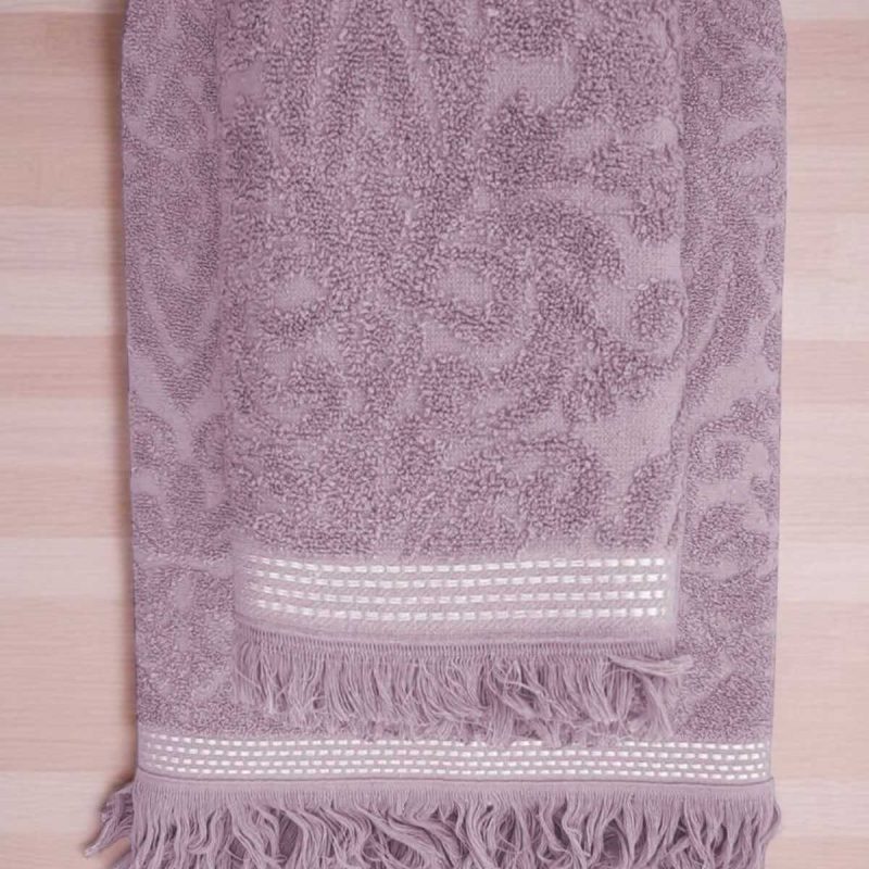 2 Parça Jakarlı Banyo Havlu Takımı %100 Pamuklu 90x150 Cm Arden Mor