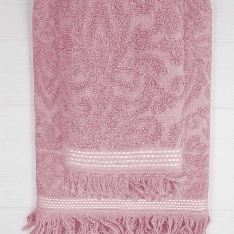 2 Parça Jakarlı Banyo Havlu Takımı %100 Pamuklu 90x150 Cm Arden Pembe
