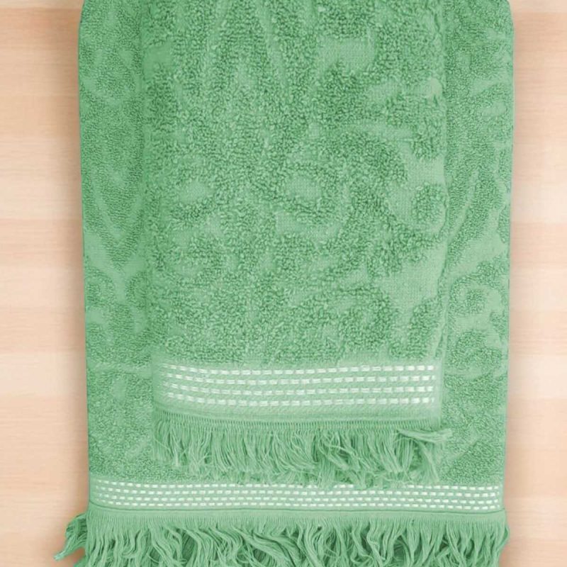 2 Parça Jakarlı Banyo Havlu Takımı %100 Pamuklu 90x150 Cm Arden Yeşil