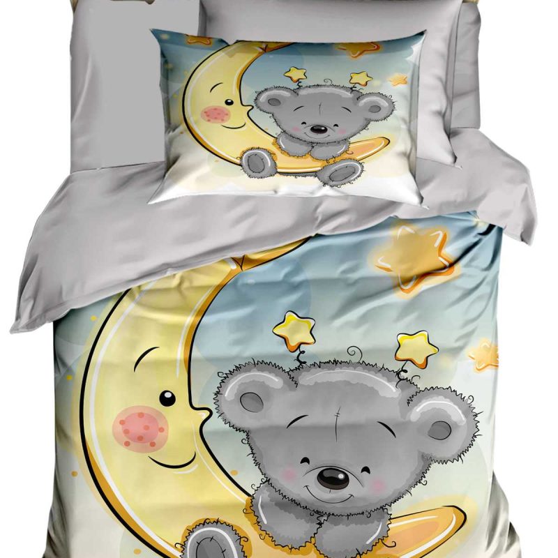 Yenidoğan Kız / Erkek Unisex Bebek Nevresim Takımı %100 Pamuklu Aydaki Ayıcık