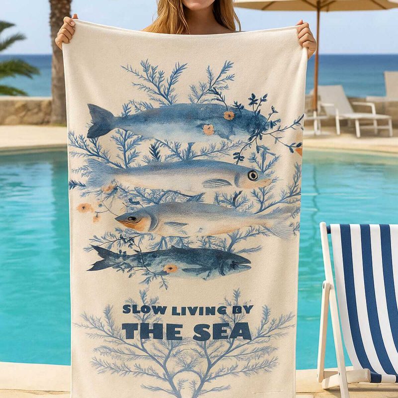 Unisex Desenli Baskılı Deniz Plaj Havlusu Balık 70X140 Cm